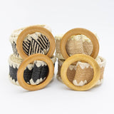 Boho Whipstitch Raffia Belt with Wooden Round Buckle Ivory