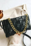 Vegan Leather Weaved Crossbody Shoulder Bag Black