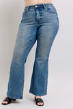 Mid Rise Tummy Control Vintage Wash Flare Jeans - Women's Premium Denim