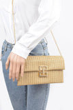 Ivory Faux Straw Flap Clutch with Gold Clasp