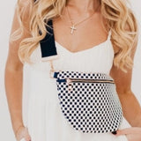 Navy and White Check Woven Crossbody Sling Bum Belt Bag