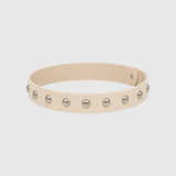 Bone Faux Leather Hat Band with Silver-Tone Round Studs