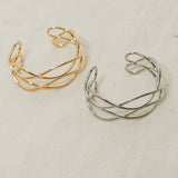 Minimalist Boho Jewelry Wavy Cuff Bracelet Goldtone