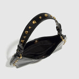 Retro Studded Chain Strap Shoulder Bag Dark Red