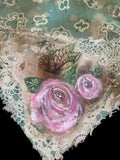Sage Hand Painted Rose & Butterfly Lace Bandana | One-of-a-Kind Wild Rag