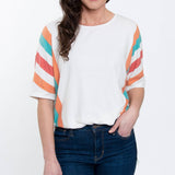 Daya Stripe Dolman Half Sleeve Scoop Neck Hi-Lo Top