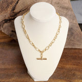 Gold Toggle Bar Pendant Necklace | Paperclip Chain Layering Necklace