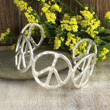 Hammered Peace Sign Cuff Bracelet - Silver Boho Statement Jewelry
