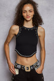 Floral Embroidered Belt – Black & White | Beaded Straw Buckle | Pol Clothing