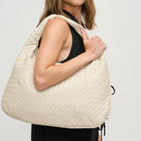 Victoria Woven Vegan Leather Hobo Bag | Oatmilk