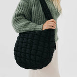 Carmen Puffy Quilted Hobo Tote Bag Black