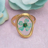 Pink Dried Flower Petal Ring – Oval Gold Botanical Statement Ring