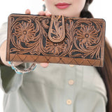 Western Floral Tooled Leather Long Wallet