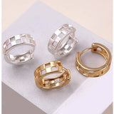 Checker Cutout Huggie Hoop Earrings - Matte Silver