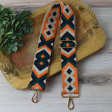 Orange Navy Green Geometric Woven Adjustable Crossbody Bag Purse Guitar Strap