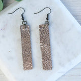 Genuine Leather Rectangle Drop Dangle Earrings Rose Gold