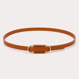 Cognac Faux Leather Hat Band with Gold-Tone Double-Ring Detail