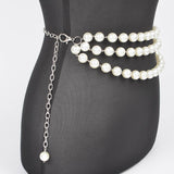 Cream & Silver Multi-Layered Faux Pearl Chain Belt