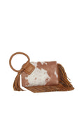 Brown Western Fringe Vegan Cowhide Ring Clutch | Boho Tassel Clutch Bag