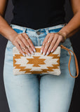 Cream Camel Western Aztec Cotton Wristlet