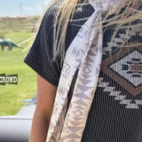 Los Altos Long Aztec Western Southwestern Cowgirl Scarf Cream Taupe