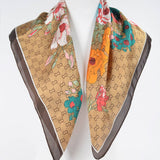 Multi Print Silk Bandana Scarf – Beige