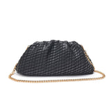 Veronica Woven Vegan Leather Clutch | Black with Gold Hardware & Chain Strap
