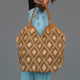 Brown & Cream Woven Diamond Tote Bag