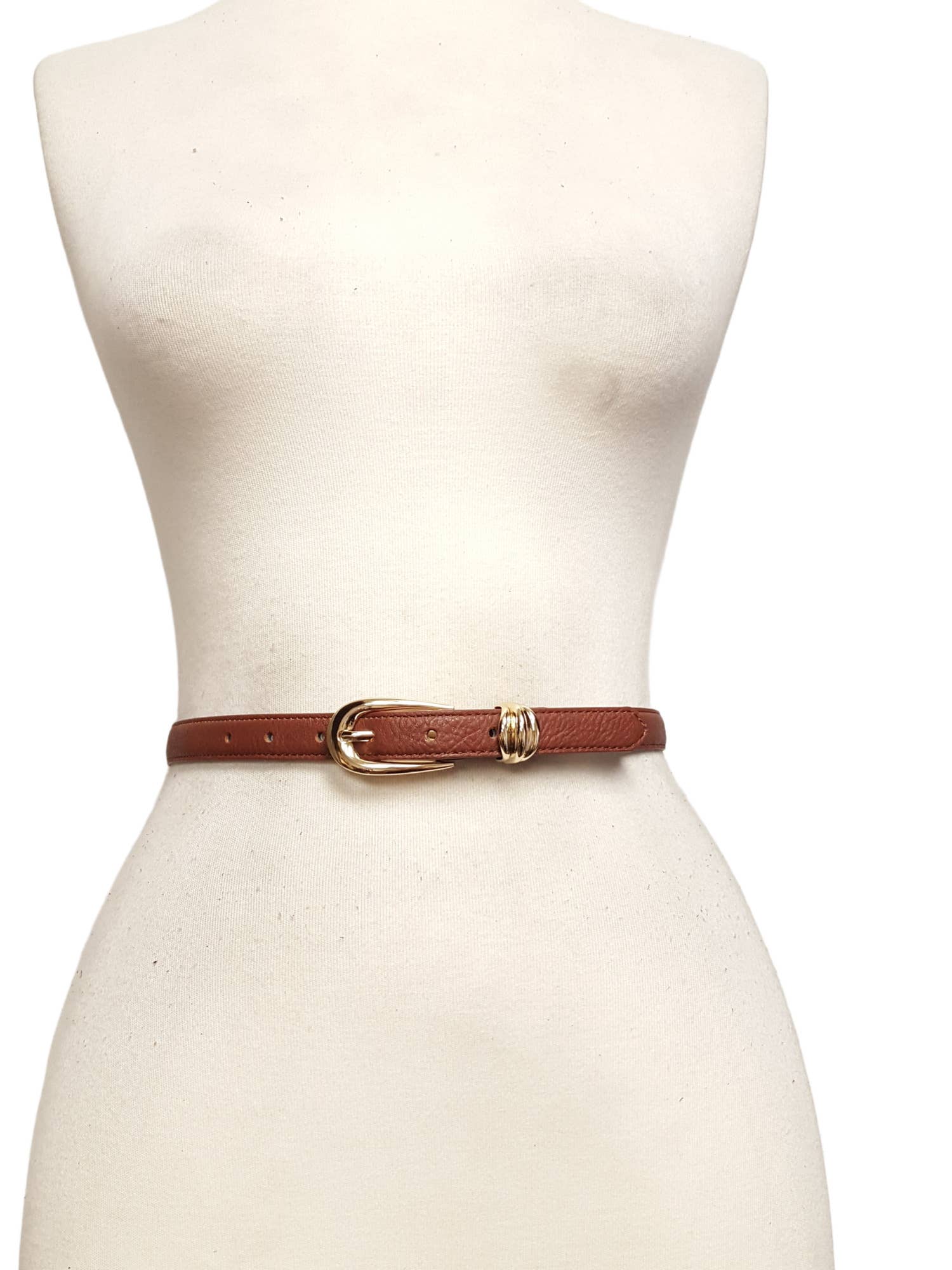 Skinny Brown Leather Belt with Gold Buckle | Red J Designs