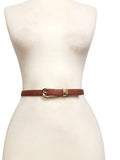Skinny Leather Belt Shiny Gold Buckle and Loop Leather Belt Brown