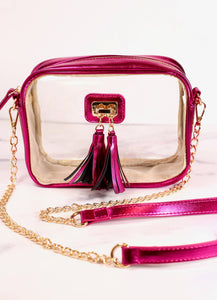 Addison Clear Crossbody Bag with Tassel Metallic Fuchsia