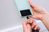 Clip & Go Phone Purse Crossbody Strap Zippered Pouch Black Cream Chevron