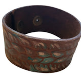 Western Boho Layering Hand Tooled Leather Bracelet Ivory Turquoise Brown