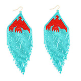 Thunderbird Soar Beaded Drop Earrings in Red & Turquoise