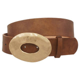 Plus Size Cognac Belt with Hammered Oval Buckle