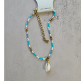 Turquoise Multi Seed Bead Sandy Point Cowrie Shell Anklet