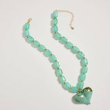 Colorful Beaded Heart Necklace | Multi-Color Barrel Bead Statement Necklace in Mixed Tones