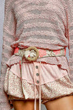 Floral Embroidered Belt – Cream & Neon Coral | Round Beaded Buckle | Pol Clothing
