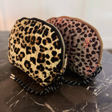 Vintage-Inspired Quilted Leopard Cosmetic Case – Curved Makeup Pouch in Classic and Floral Animal Print