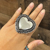 Silver Heart Concho Cuff Ring | Western Boho Statement Ring