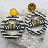 MOM Butterfly Glitter Stripe Dangle Circle Earrings