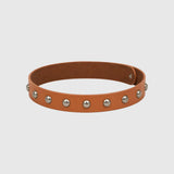 Cognac Faux Leather Hat Band with Silver-Tone Round Studs