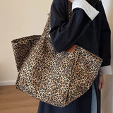 Leopard Print Shoulder Slouchy Tote Bag Brown
