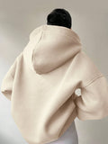 Solid Color Long Sleeve Slouchy Hooded Hoodie Sweatshirt Beige