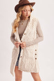 Bouclé Cable Knit Sherpa Hooded Vest | Ecru | S, M & L | V03298