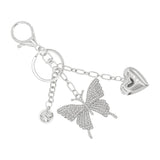 Silver Bling Rhinestone Butterfly With Heart Locket Keychain