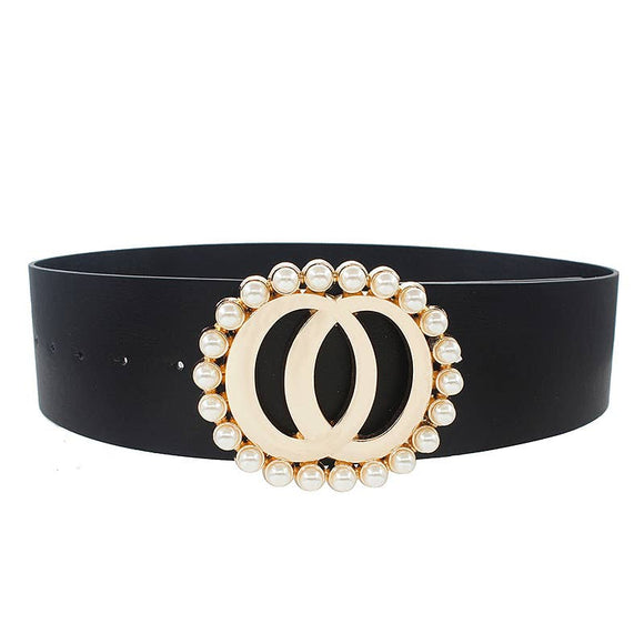 Double Joined Round Pearl Style Belt — Black