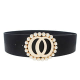 Double Joined Round Pearl Style Belt — Black