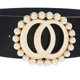 Double Joined Round Pearl Style Belt — Black