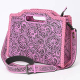 American Darling Hand-Tooled Floral Carved Leather Handbag Pink